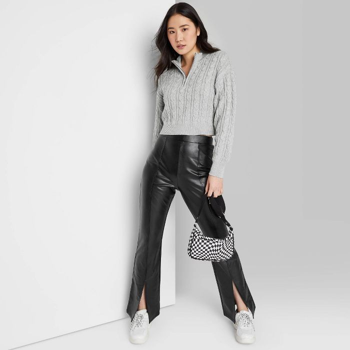 Women&#39;s Slit Front Faux Leather Flare Pants - Wild Fable&#8482; Black XS | Target