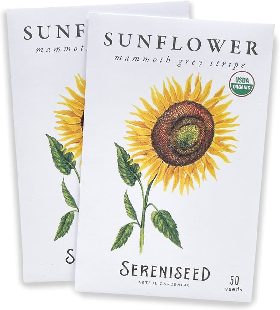 Sereniseed Certified Organic Mammoth Grey Stripe Sunflower Seeds (2-Pack) \u2013 100% Non GMO, Op... | Amazon (US)