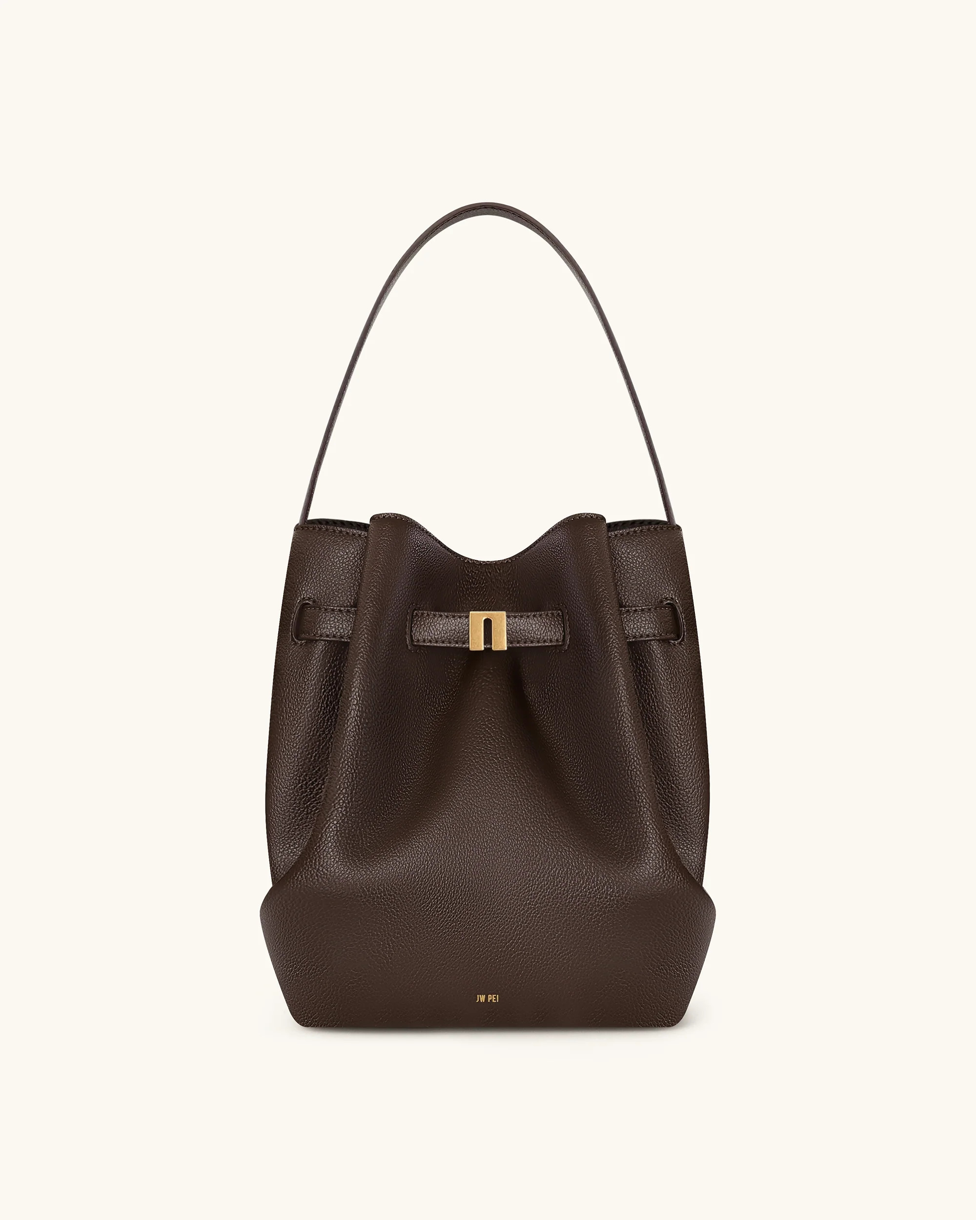 Clara Lock Accent Bucket Shoulder Bag - Mocha Brown | JW PEI US