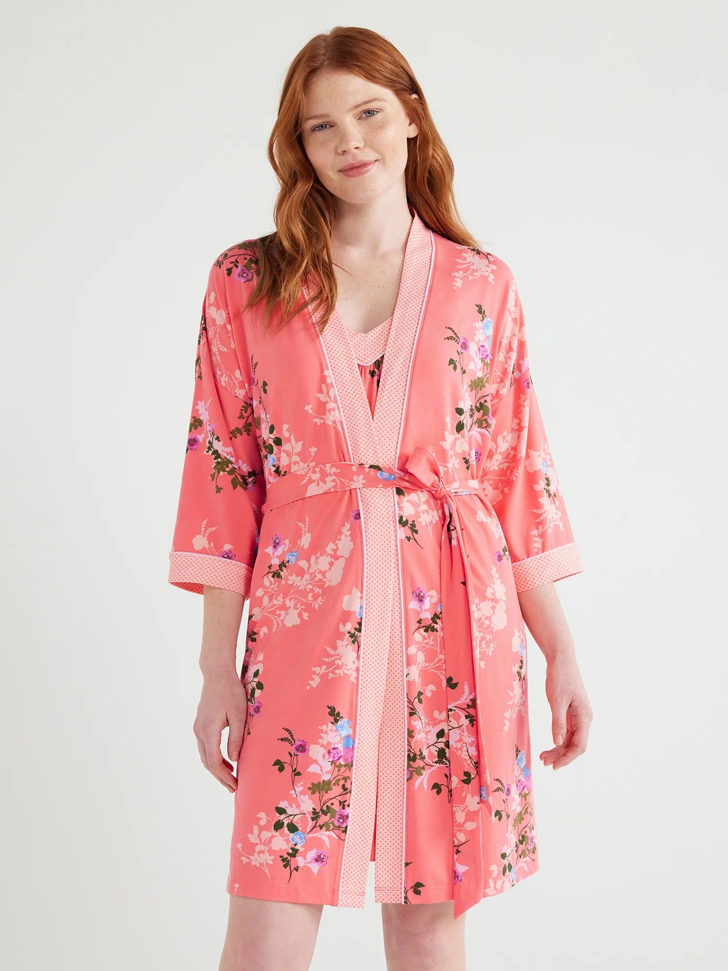 Joyspun Women's Knit Short Chemise and Sleepwear Robe Pajama Set, Sizes S to 3X - Walmart.com | Walmart (US)