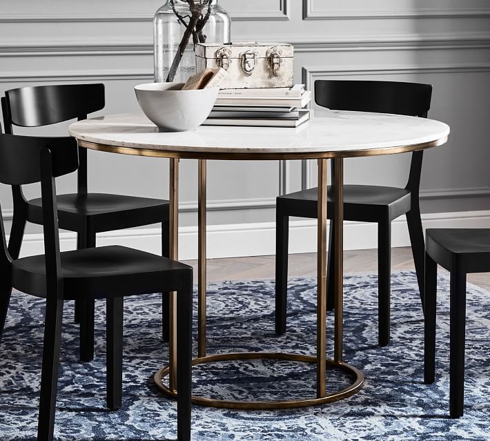 Delaney Round Marble Pedestal Dining Table, Brass, 44" D | Pottery Barn (US)