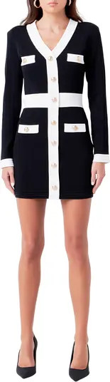 Endless Rose Contrast Trim Long Sleeve Rib Minidress | Nordstrom | Nordstrom