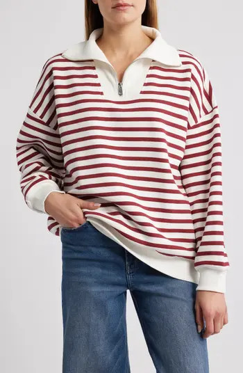 Stripe Half-Zip Cotton Sweatshirt | Nordstrom