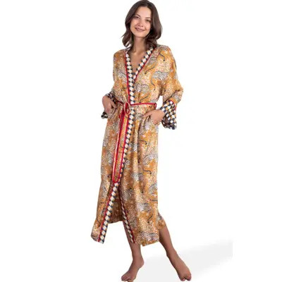 Printfresh Eco Satin Robe in Tobacco at Nordstrom, Size Large | Nordstrom