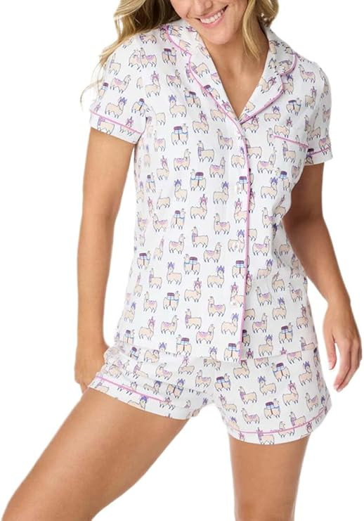 Womens Rabbit Monkey Print 2 Piece Pajamas Y2k Preppy Short Sleeve Shirt Shorts Two Piece Pjs Out... | Amazon (US)