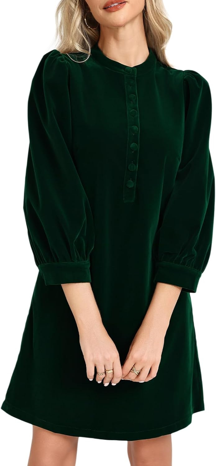 Velvet Dress for Women 3/4 Long Sleeve Weeding Guest Cocktail Shift Dress | Amazon (US)