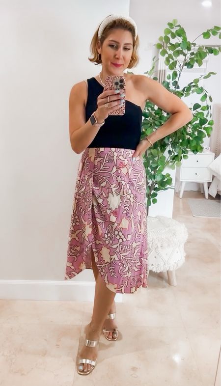 Floral drape skirt with one shoulder ribbed stretchy top from Target. On sale for Circle Week