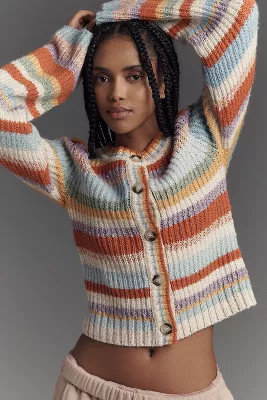 Pilcro Ribbed Multi-Stripe Cardigan Sweater | Anthropologie (US)