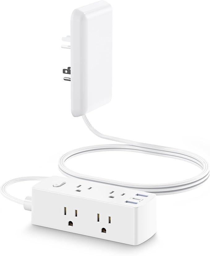 Flat Extension Cord with Outlet Cover, Flat Plug Power Strip with 6 Outlets and 3 USB Ports, 2000... | Amazon (US)