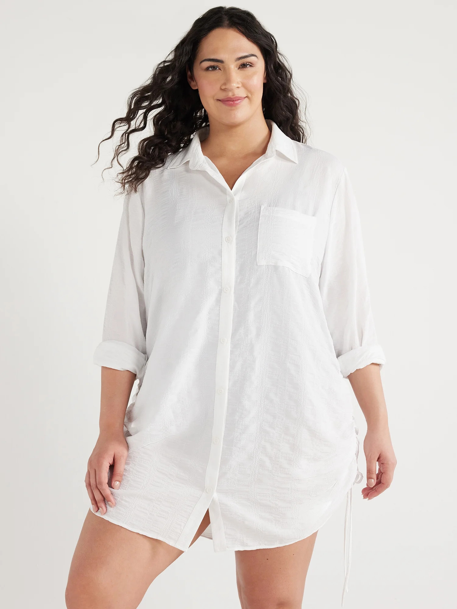 Time and Tru Women's and Women's Plus Shirt Coverup with Long Sleeves, Sizes S-3X - Walmart.com | Walmart (US)