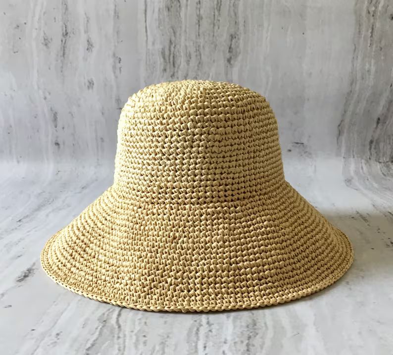 Wide-brimmed straw crochet raffia hat | Etsy (US)