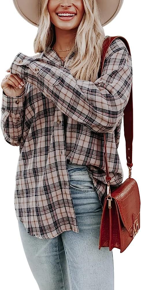 SySea Womens Long Sleeve Plaid Hoodie Jacket Button Down Casual Blouse Shirts Tops | Amazon (US)