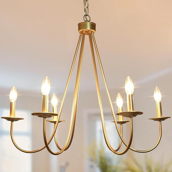 KSANA Modern Gold Chandelier, 6-Light Chandelier Light Fixture, 28’’ Large Hanging Pendant Li... | Amazon (US)