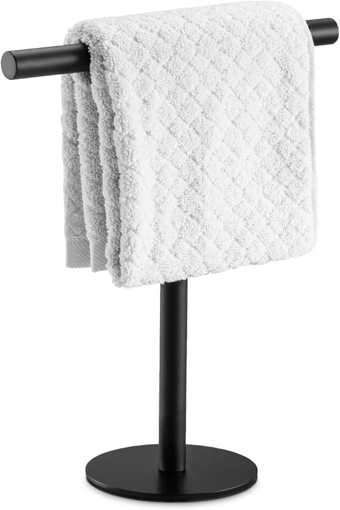 Pynsseu Bath Hand Towel Holder Standing, SUS304 Stainless Steel Matte Black T-Shape Towel Bar Rac... | Amazon (US)
