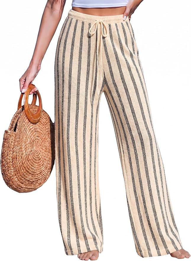 CUPSHE Women's Wide Leg Striped Pant with Pocket High Waisted | Amazon (US)