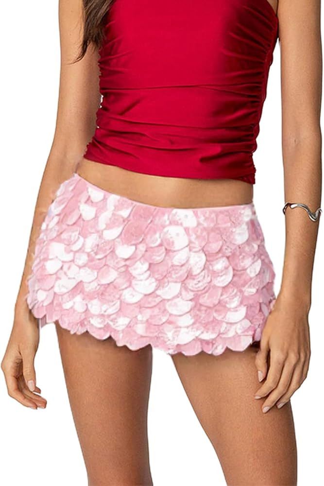 Sequin Skirt for Women Sparkle Beaded Mini Skirt Night Out Party Club Sparkly Skirts Glitter Skir... | Amazon (US)