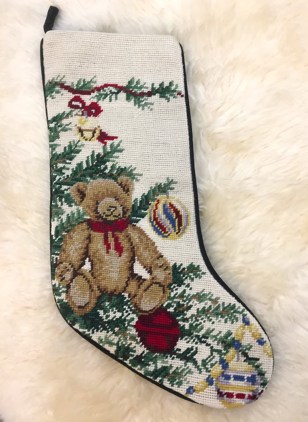 Personalizable Handmade Teddy Bear Wool Needlepoint Kids Christmas Stocking, Embroidered Ornament... | Etsy (US)