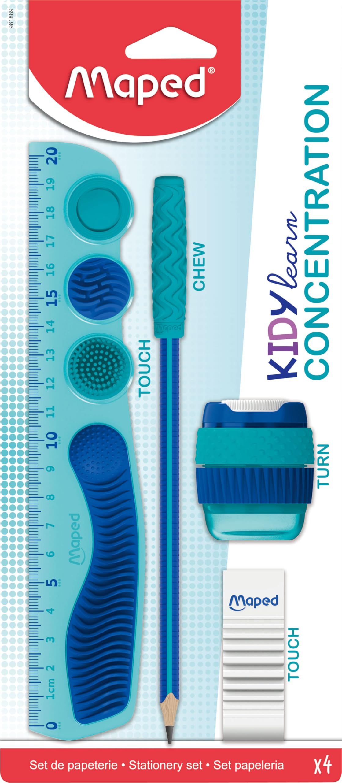 Maped - 4-tlg. Schul-Set KIDY LEARN CONCENTRATION - Lineal - Anspitzer - Radiergummi - Bleistift inkl. Silikonaufsatz - sensorische Stimulation - Verbesserung der Konzentration - von Lehrern empfohlen | Amazon (DE)