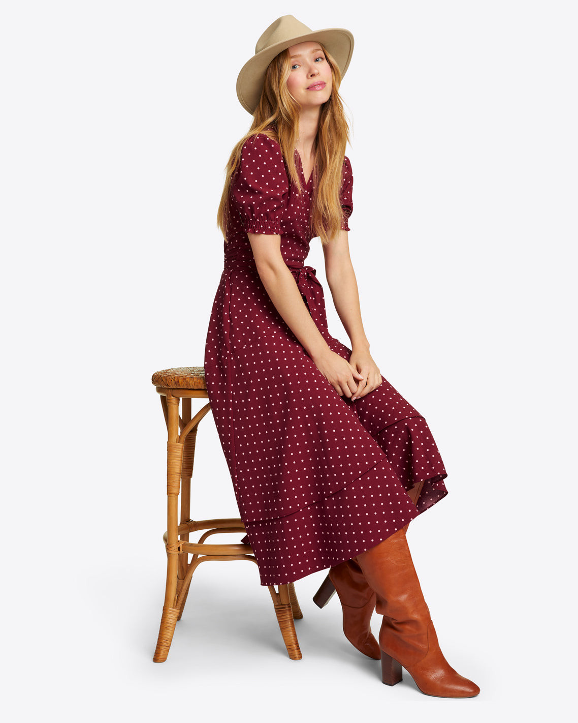 Naomi Wrap Dress in Merlot Polka Dot | Draper James (US)