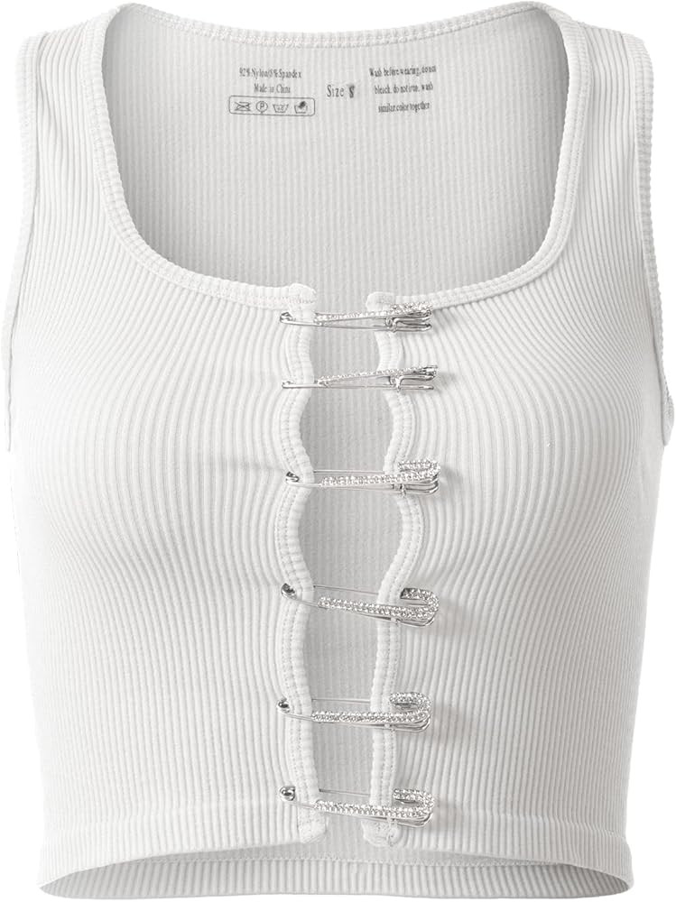 Women Going Out Crop Top Sexy Square Neck Cropped Tank Top Trendy Cut Out Sleeveless Ribbed Tops ... | Amazon (US)