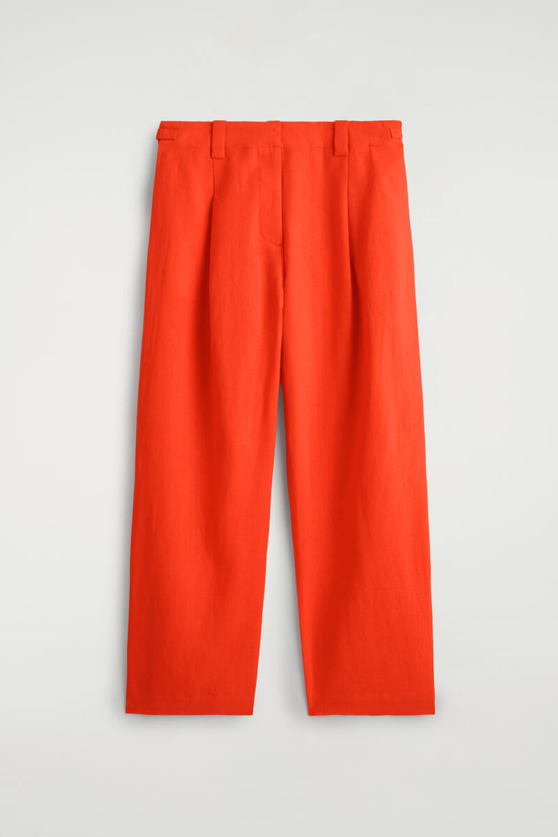 Buckle-Detail Linen Barrel-Leg Pants in Orange | COS (US)