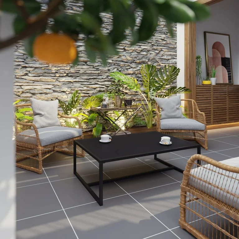 BizChair Outdoor Patio Coffee Table Commercial Grade Black Coffee Table for Deck, Porch, or Pools... | Walmart (US)