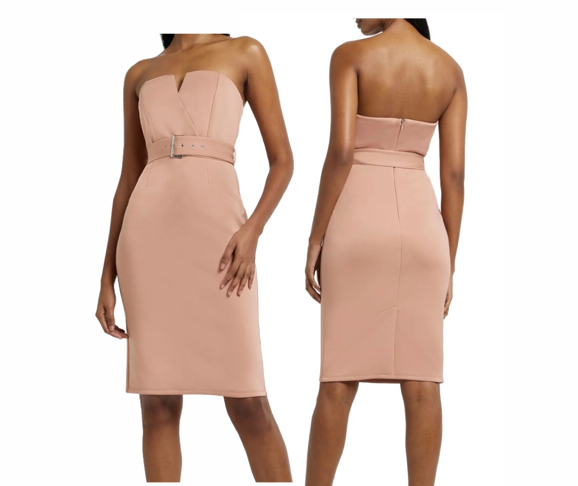 Neutral strapless dress on sale for $46. Classic piece!