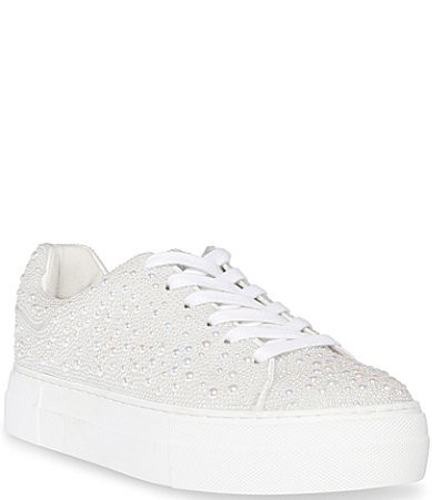 Blue by Betsey Johnson Sidny Bridal Pearl Embellished Family Matching Platform Lace Up Sneakers - 9.5 | Dillard's
