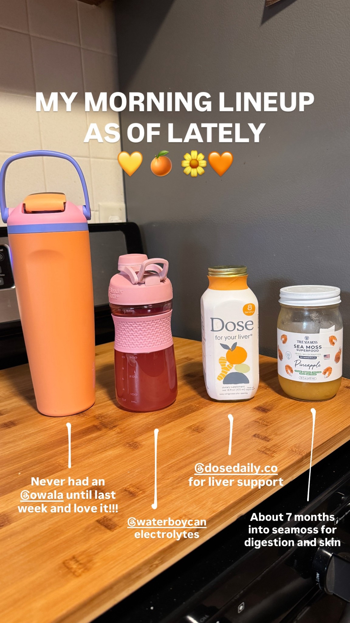 My morning wellness line up as of lately. I’m trying to keep it as simple as possible and this seems to be working for me right now! 💛🧡

#LTKMidsize #LTKBeauty #LTKActive