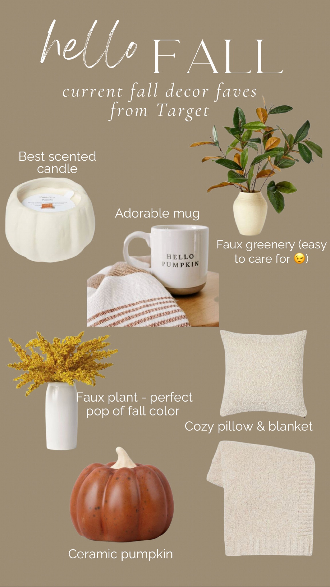 Current fall decor faves, all from Target! So you know they’re good quality at an affordable price. Let’s be friends 🤍 Insta @suttonstyleblog

Candle
Fall
Faux
Home decor
Gift

#LTKhome #LTKSeasonal