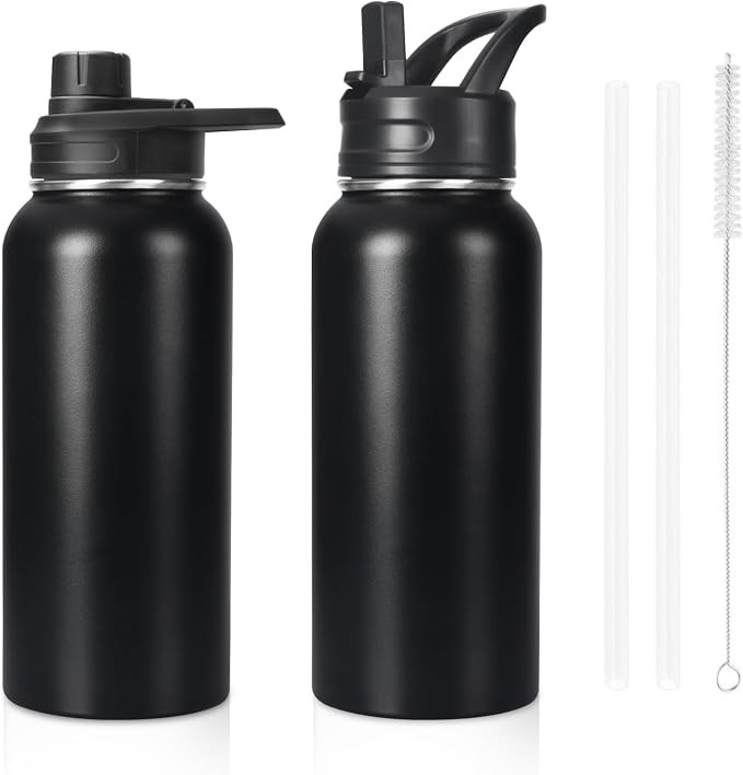 Insulated Water Bottle, 32oz Vacuum Stainless Steel Metal Sports Water Bottles with Stickers, Str... | Amazon (CA)