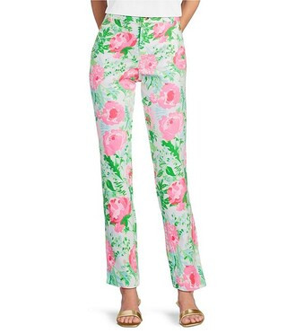 Ana Poppy Party Print High-Rise Straight Leg Ankle Pants | Dillard's