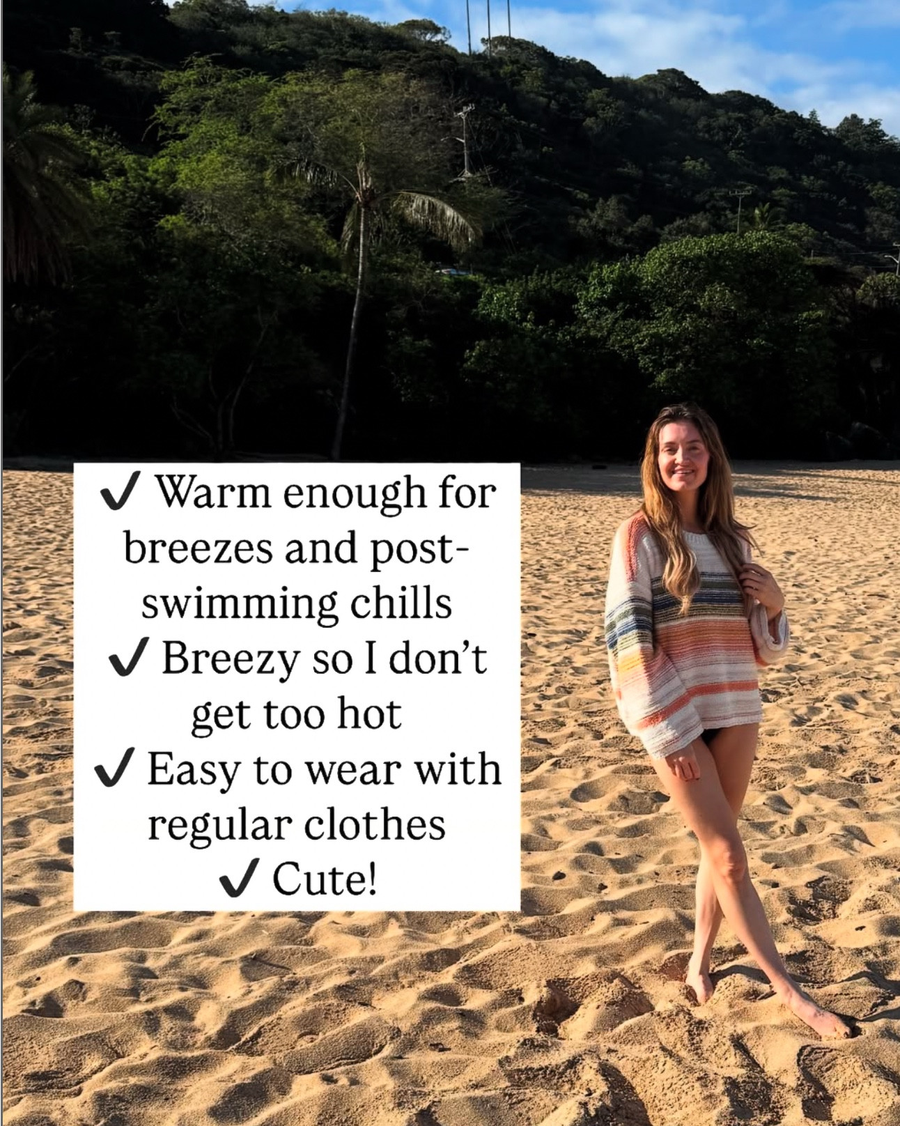 ✔️Warm enough for breezes and post-swimming chills
✔️Breezy so I don't get too hot
✔️Easy to wear with regular clothes
✔️ Cute!

I love a chunky knit sweater as a swim cover up!

#LTKSwim #LTKStyleTip #LTKTravel