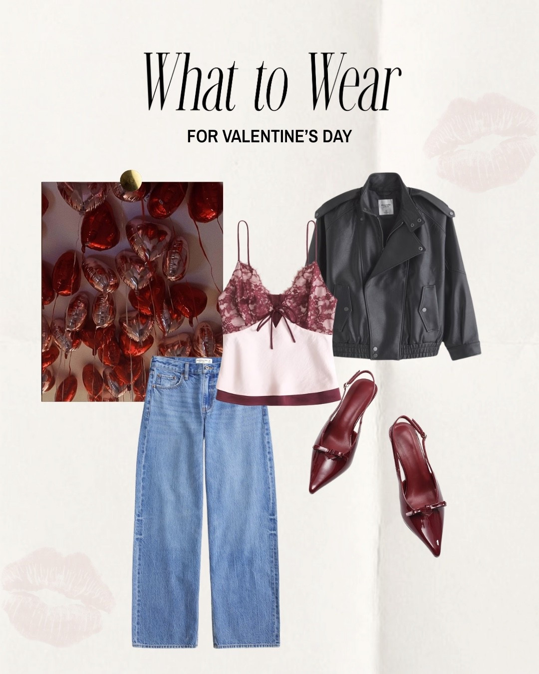 Casual Valentine’s Day outfit idea for date night! 

Casual vday outfit, datenight, jeans Valentine’s Day look, Abercrombie lace top, Abercrombie leather jacket 
