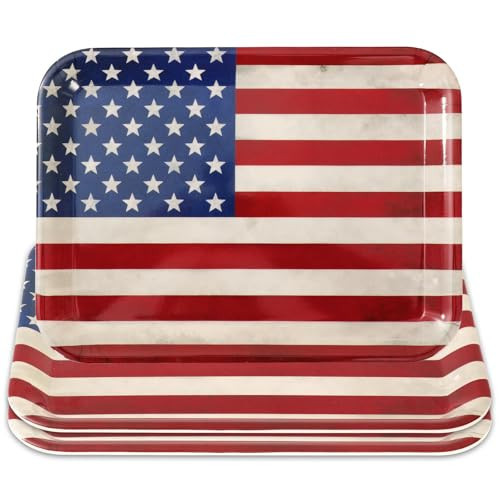 Whaline 3 Pcs Patriotic Serving Trays Vintage American Flag Melamine Platter Retro Stars Stripes Serving Dishes for 250th Anniversary 4th of July Independence Day BBQ Party Supplies, 10 x 13 Inch | Amazon (US)
