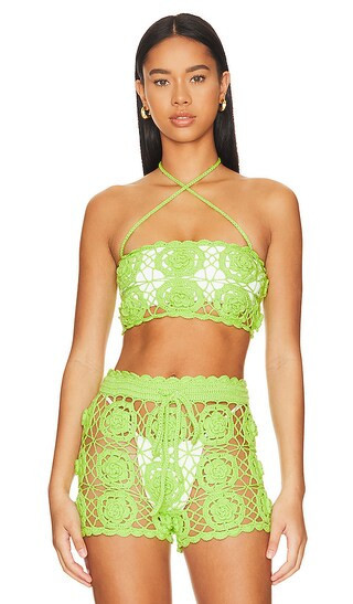 Tia Crochet Crop Top in Bright Green | Revolve Clothing (Global)