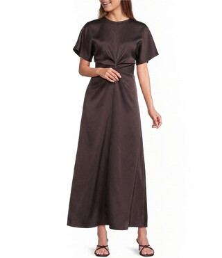 Antonio Melani Gabriella Crew Neck Short Sleeve Satin Maxi Dress - 6 | Dillard's
