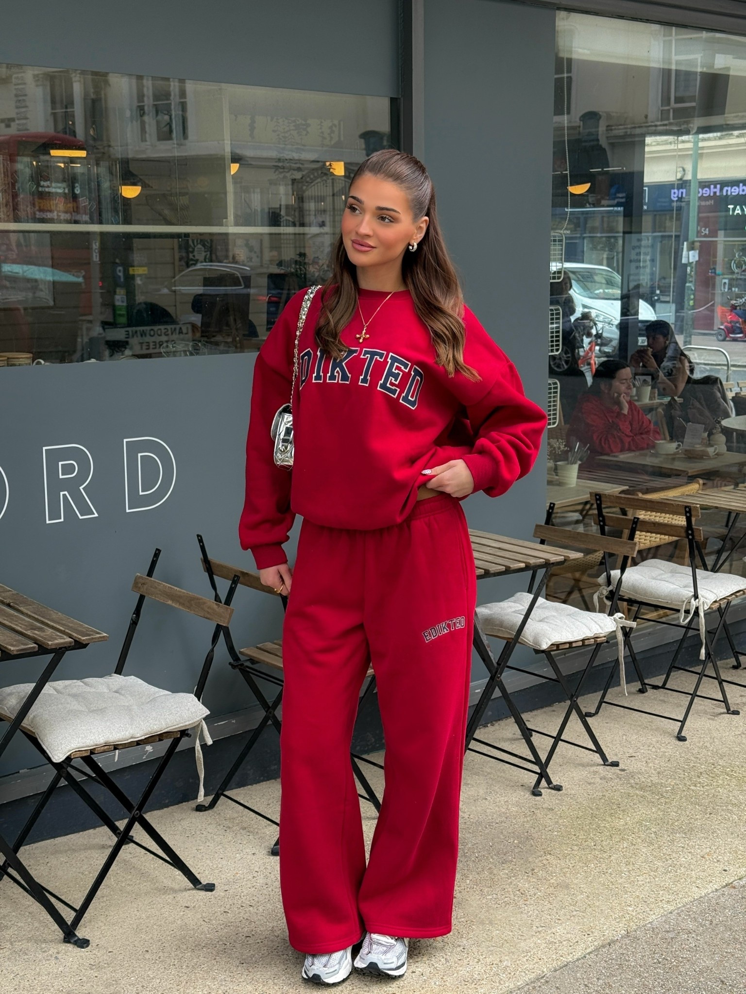 Outfit inspo, outfit inspiration, comfy outfits, cozy outfits, tracksuit, red tracksuit, hoodie, sweatshirt, joggers, sweatpants, autumn outfits  