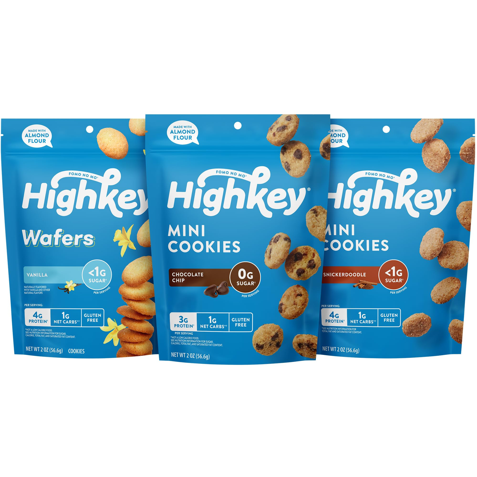 HighKey Sugar Free Cookies Variety Pack - 6.0oz Keto Snacks Zero Carb No Sugar 3-Pack Chocolate C... | Amazon (US)