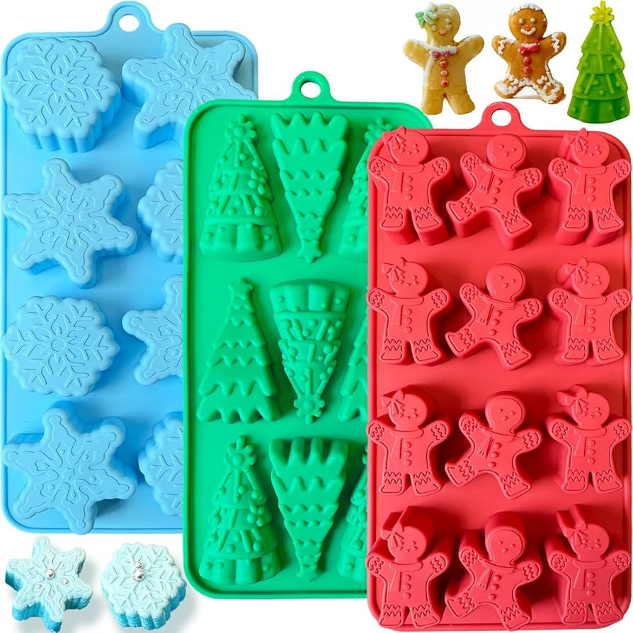 3 PCS Christmas Chocolate Molds, Christmas Tree Snowflake Gingerbread Shape Silicone Mold for Cho... | Amazon (US)