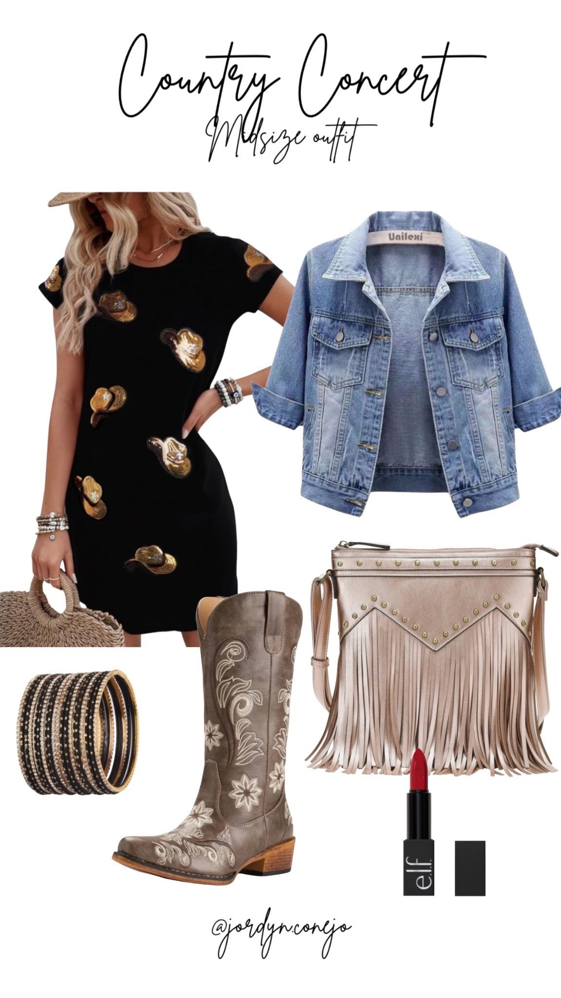 Country Concert Midsize Outfit 

Concert outfit- country concert- western outfit- Nashville outfit- western concert outfits- stagecoach outfit ideas- cowgirl style- country concert fit- cowboy boots- sequin dress- denim jacket- fringe bag- now trending 2025 spring- midsize style



#LTKFestival #LTKTravel #LTKMidsize