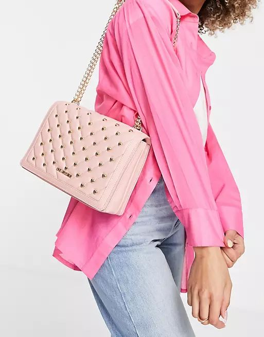 Love Moschino stud chain shoulder bag in pink | ASOS (Global)