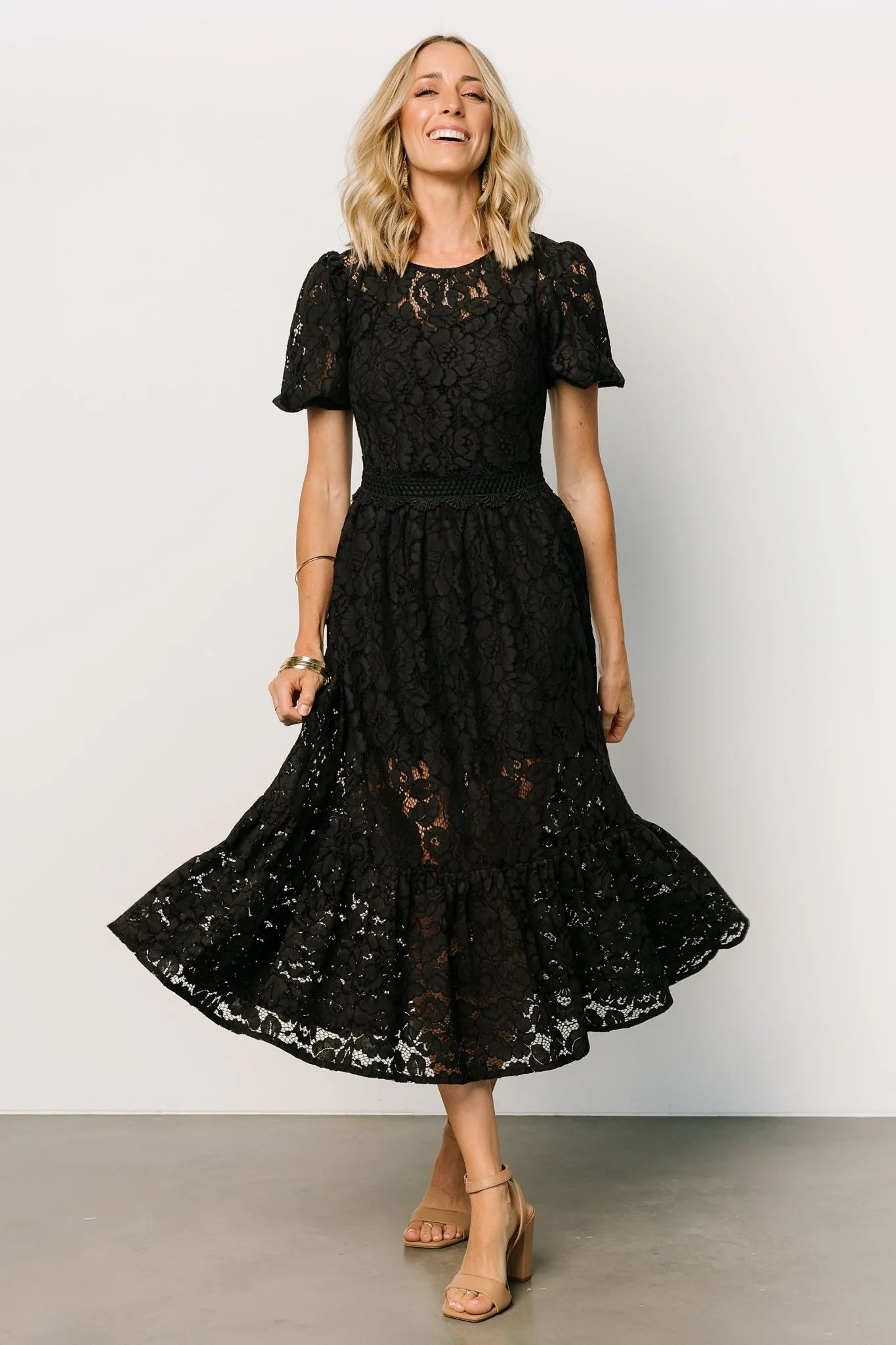 Alyssa Lace Midi Dress | Black | Baltic Born