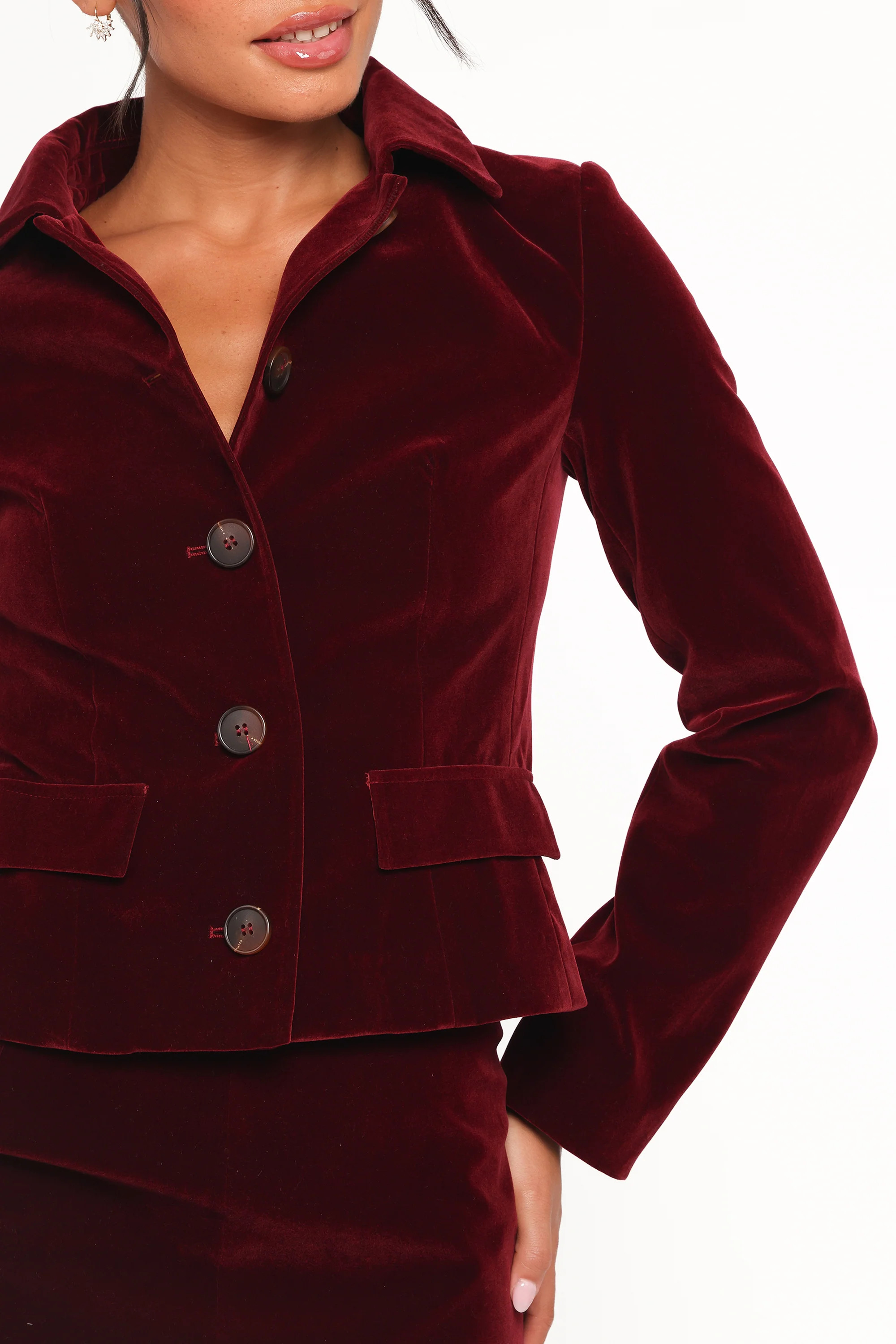 Lainey Velvet Cropped Jacket - Burgundy | Petal & Pup (US)