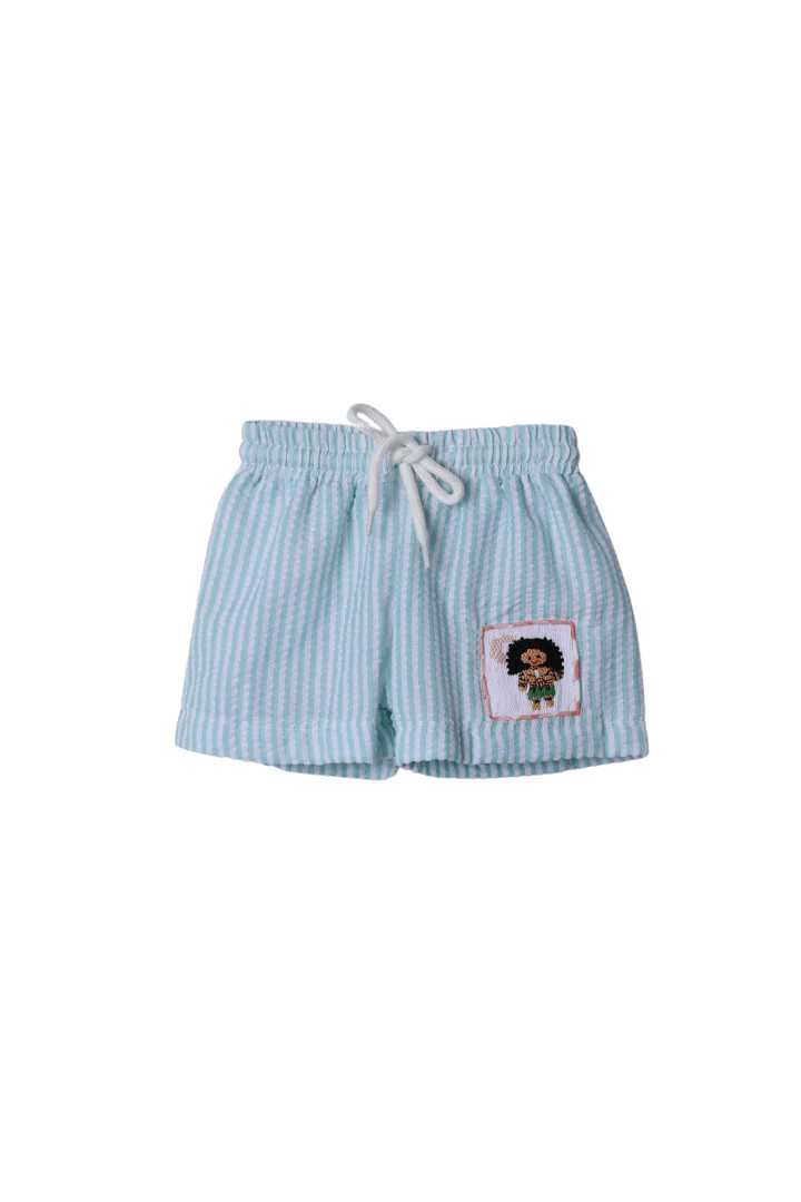 Mint Seersucker Ocean Friend Swim Trunks | The Smocked Flamingo