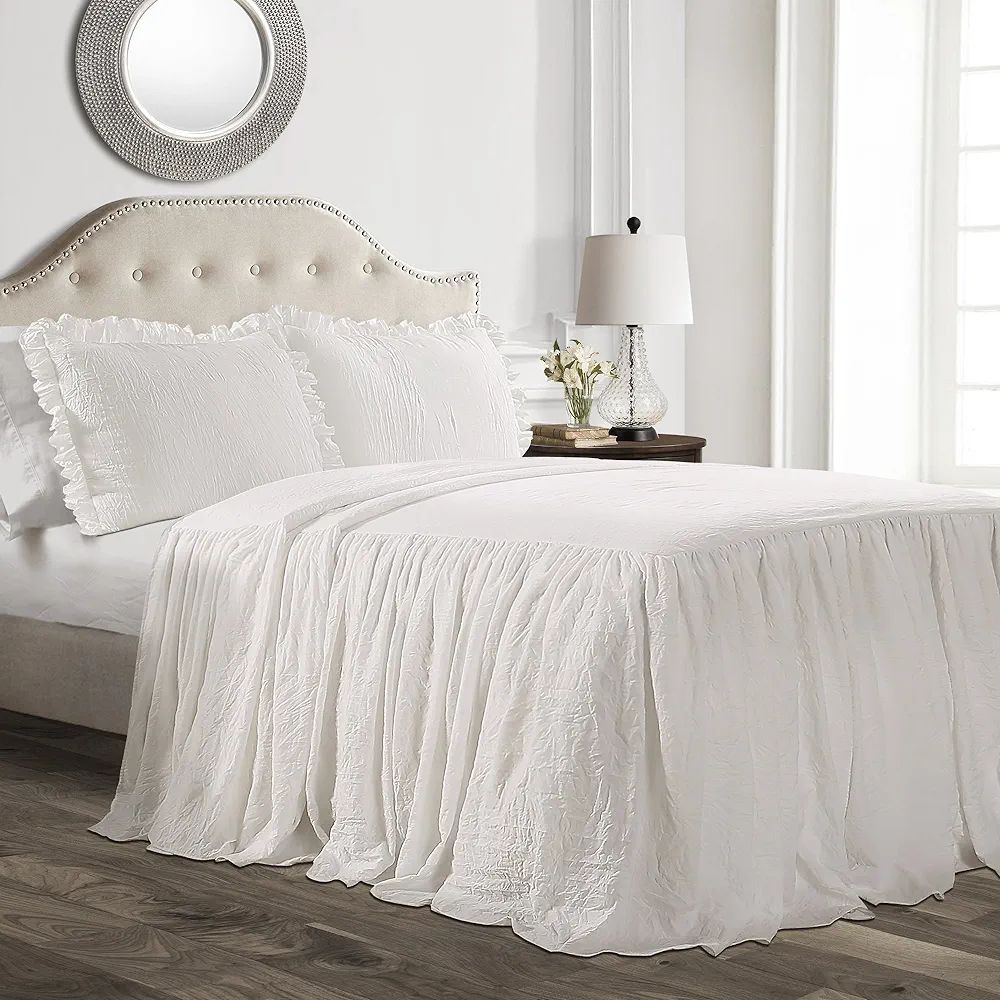 Lush Decor Ruffle Skirt Bedspread White Vintage Chic Farmhouse Style Lightweight 3 Piece Set, Kin... | Amazon (US)