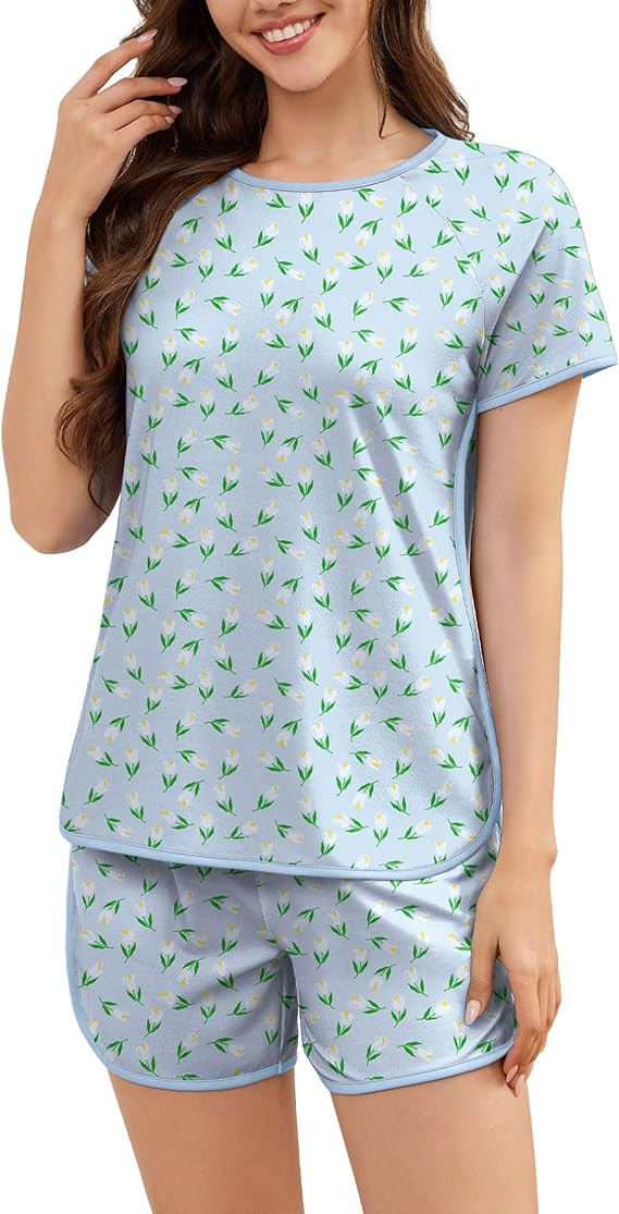Wmens Pajama Sets Print 2 Piece Lounge Set Pjs Comfy Short Sleeve Top and Shorts with Pockets Lou... | Amazon (US)