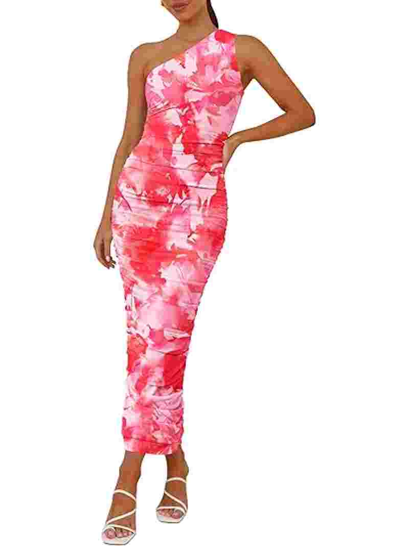 PRETTYGARDEN Women's One Shoulder Bodycon Dress Summer 2025 Printed Ruched Party Cocktail Fitted ... | Walmart (US)