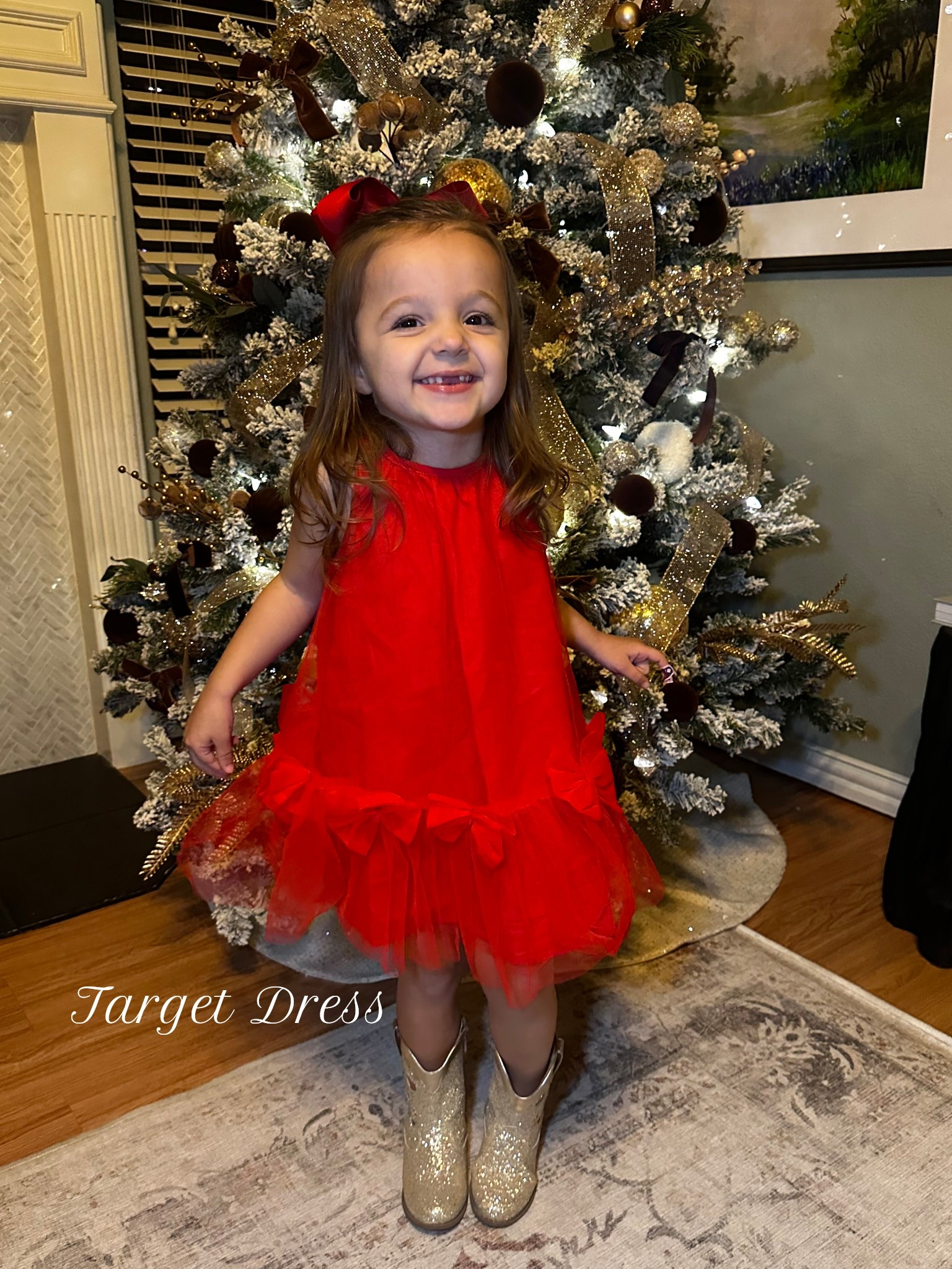 Little girls Christmas dress with red bows. Target kids outfits. Holiday party girls dress, toddler girl Christmas dress and boots from target. 

#LTKHoliday #LTKKids #LTKBaby