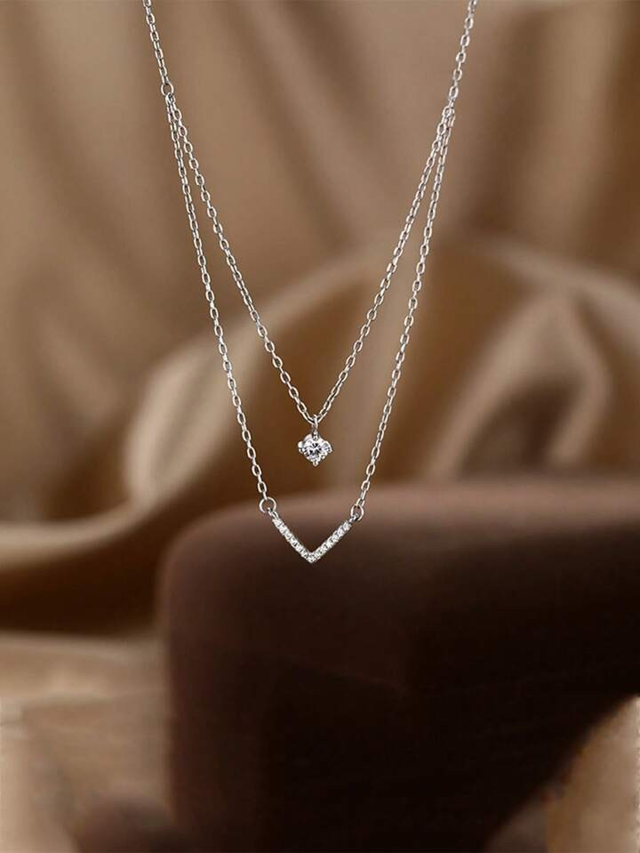 1pc Glamorous Cubic Zirconia Charm Layered Necklace For Women For Party Copper Jewelry | SHEIN
